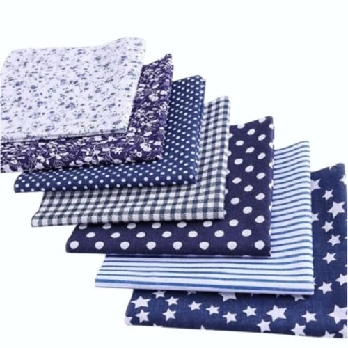 Hantverkstyg 100 % bomull 7 st 25 cm x 25 cm flerfärgad tryckt blommig design tygskrapor för gör-det-själv sömnad quiltning hantverk lapptäcke (marinblå)