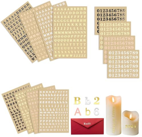 12 Stücke Wachsbuchstaben für Kerzen Buchstaben Aufkleber Wachsbuchstaben Wachsbuchstaben für Kerzen Silber Buchstaben zum Aufkleben Zahlen Aufkleber für Hochzeit Fotoalbum Scrapbook (Gold Silber Rosé