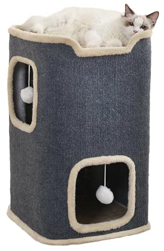 Pempet Cat House for Indoor Cat Beds, Multi-Level Cat Condo Foldable Cat Cave(2-Level)