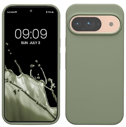kwmobile Case Compatible with Google Pixel 9 Case - Soft Cover Compatible with Google Pixel 9 Pro Cover - Wireless Charging Gray Green
