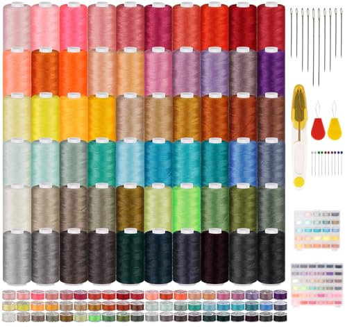 ilauke 120 Stück NäHgarn Set, 550 Yard 60 Farben Nähmaschinengarn je Garnrollen und 60 Unterfadenspulen Overlock Garn, Gemischtfarbige Nähmaschinengarne für Overlockmaschinen, Garn Nähmaschine