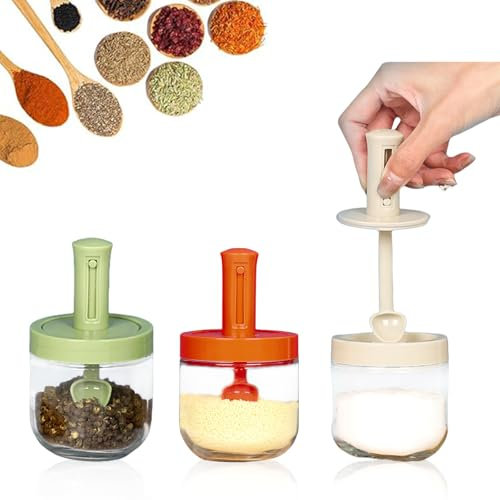 Salière,Aipeeo 3 Pièces Boîte à Sel Récipient à Sel,Pot à épices,Salière en Verre Bouteille,Boîte Salière avec Couvercle,Convient pour Cuisine,Salle Manger,Extérieur,Table Manger(Gris, vert et orange)