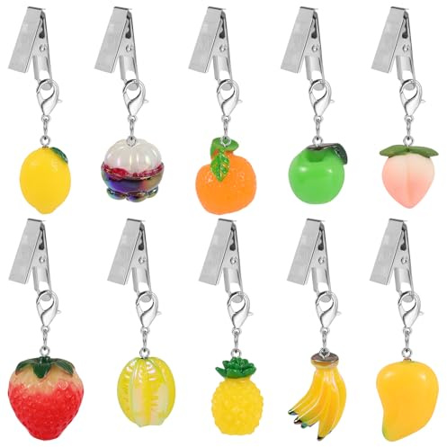 LEGENTLISUR Juego De 10 Pieza Frutas Mixtas Pesas para Manteles Manteles Colgantes Clip,Lindas Pesas para Manteles con Clip Decoración De Mesa para El Exterior, Hogar, Picnic, Camping, Fiesta