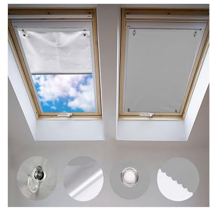 Johgee Estor Opaco sin taladrar 96 x 93 cm, Cortina Opaca térmica con Ventosa, protección Solar, persiana para Ventana de Techo, Dormitorio, jardín, Gris