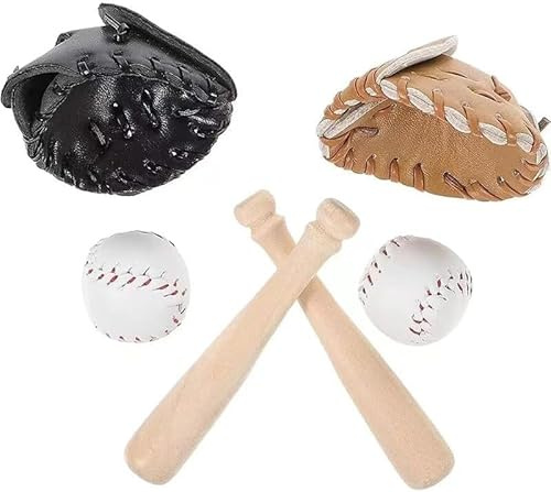 1 juego negro de 1/12 juego de béisbol en miniatura, guante de murciélago y bola, decoración de pastel de béisbol, bate de béisbol y pelota, juego deportivo en miniatura, accesorios de casa de muñecas