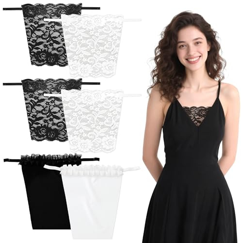 PYSEOSISE Encaje para Mujer con Clip en Mock Camisole, 6 Piezas Sujetador insertado superposición Panel de Moda Chaleco, Camisola Simulada con Clip de Encaje para Vestidos y Chaleco