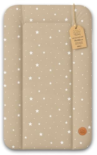 Matelas a langer bebe 70x50 cm - table à langer pour bébé avec plan, tapis imperméable facile à nettoyer à poser sur une machine à laver ou une commode Hemnes Oeko-Tex Beige avec étoiles blanches