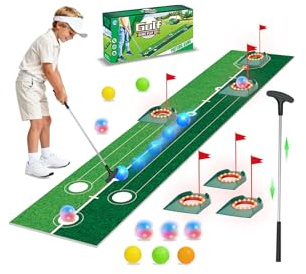 VATOS Golf Putting Set for Kids - Light up Golf Game Toys with Putting Mat, Putter, 3 Holes & 6 Balls (3 glow), Indoor Outdoor Yard Golfs Game Sports Toys, Birthday Gifts for Boys Girls Kids 3-8