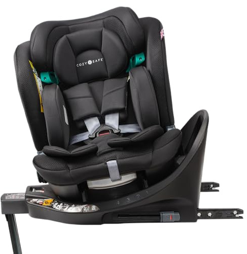 Cozy N Safe Stanford i-Size 360 Rotating Car Seat 40-150cm, ISOFix & Support Leg, Rear & Forward Facing, 5 Recline Positions, Adjustable Headrest, Side Impact Protection, Birth to 12 Years (Jet)