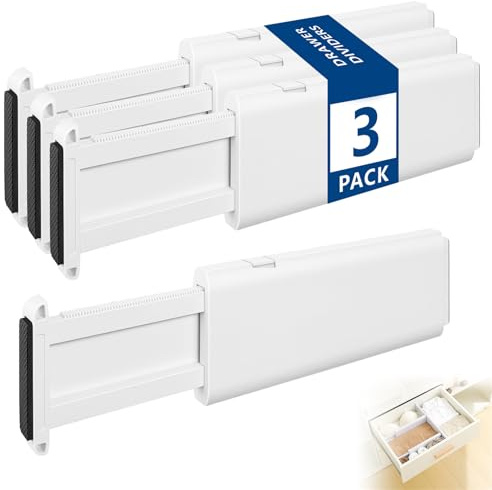 Drawer Dividers Expandable Clothes Drawer Organisers 3 Pack Plastic Drawers Separators for Kitchen Utensils Dresser and Office Storage