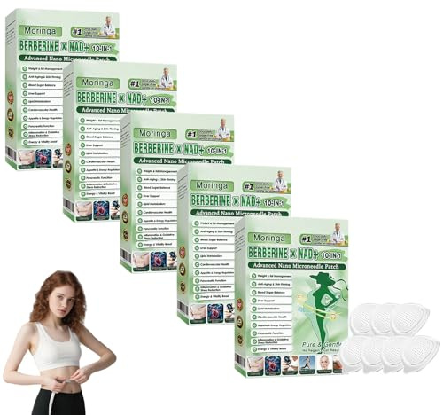 Moringa - Parches adelgazantes 10 en 1, Parches Adelgazantes Abdomen, Parche avanzado de nano microagujas Moringa 10 en 1, Ingredientes Naturales, Fácil de Usar, para Mujeres y Hombre (5 Cajas)