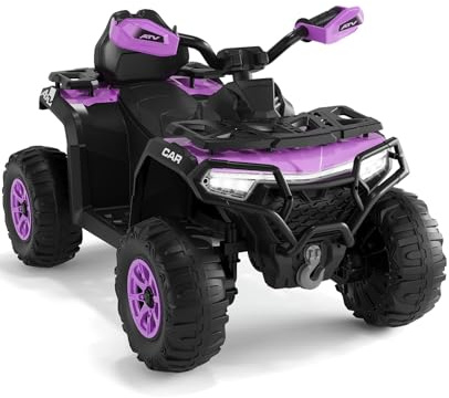Quad Eléctrico Todoterreno，Vehículos Eléctricos para Niños De 12 v, ATV para Niños De 3 a 8 Años, 2 Motores, Mando a Distancia para Padres,LED, Música, Bluetooth, USB, 95 x 56 x 55 cm