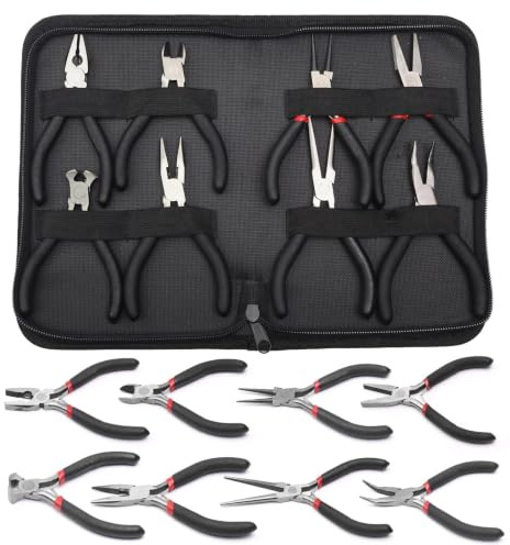 DIYCUT 8 Piezas Set Negro Y Rojo Juego Alicates, Mini Alicates Joyeria