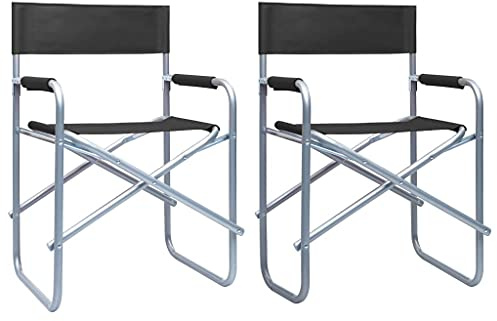Kaorsrow Set di 2 sedie da regista pieghevoli in robusto acciaio, comode sedie da campeggio con braccioli, sedie da giardino stabili per spiaggia e esterni, colore nero, 48 x 57 x 79 cm