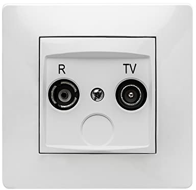 FAMATEL – Toma R-TV | Enchufe de empotrar | Serie Habitat 15 | Fácil instalación | Alta estanqueidad del producto | Libre de hálogenos | Blanco