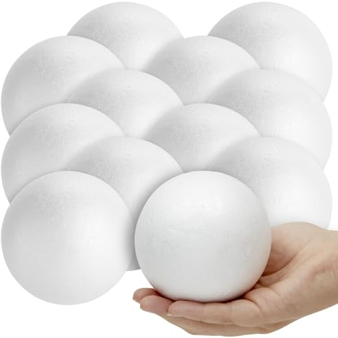 Craft Foam Balls (12-Pack) - Smooth and Round Polystyrene Foam Balls for Arts and Crafts - White, 9.5 CM in Diameter