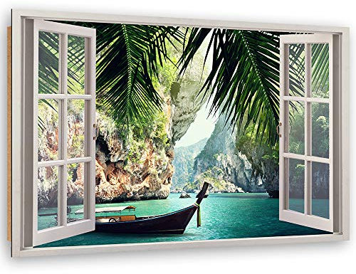 Feeby Image Panneau Déco XXL Paysage Vue Depuis la Fenêtre 120x80 cm 1 pièce Tableaux Tableau Mural Image Photo Moderne Décoration Murale Artistique Photographie Design Chambre Salon Cuisine Vert