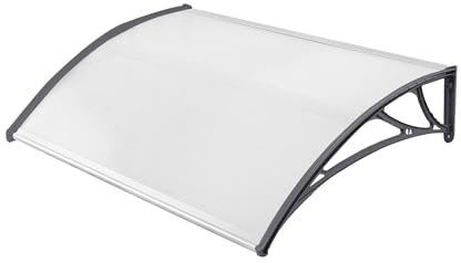 Aufun Vordach für Haustür Haustürvordach Pultvordach aus 5 mm Dicke Transparentes Polycarbonat, PP Halterung, Türdach für draußen Pultbogenvordach Überdachung (150 x 100 cm, Graue Klammer)