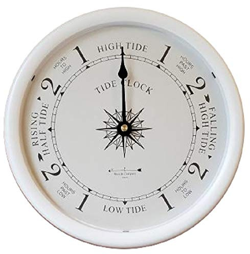 West & Company White Tide Clock with Protective Lens and Nautical Theme Dial - 9 1/2 Nautical Beach Décor