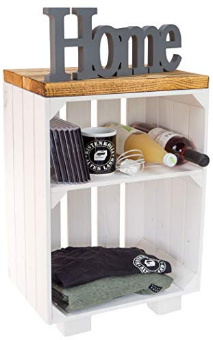 Kistenkolli Altes Land Nachttisch Abstelltisch weiß/Natur/geflammt Maße ca 30x40x55cm Regalkiste Flaschenablage Weinregal Apfelkiste/Weinkiste (Weiss mit geflammten Planken)