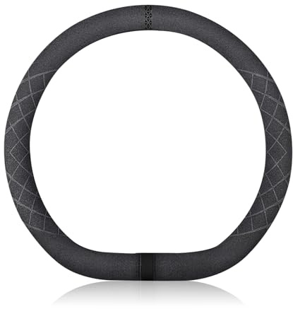 Ergocar D-Form Bilrattskydd Halkfritt Bilratt Skydd Vinter Varm Mikrofiber Mocka Skydd för D-formad Rattdiameter 38 cm (15 tum) (svart)