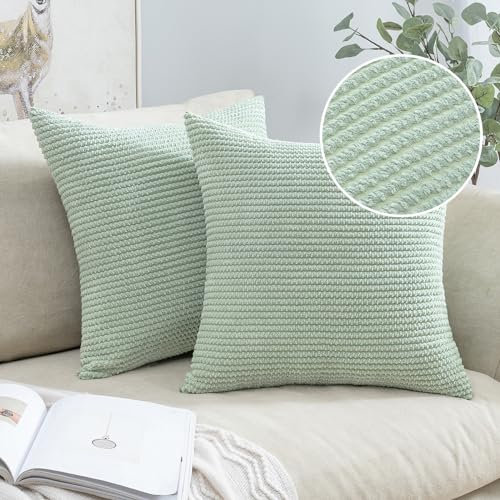 MIULEE 2er Set Kissenbezug Kissen Zierkissenbezug Dekokissen Kissenbezüge Kissenhülle Zierkissen Überwurf Sofakissen Deko Weich Couchkissen Bezug für Sofa Schlafzimmer 45x45 cm Bohnengrün