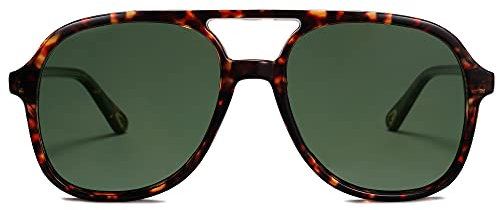 SOJOS Sonnenbrille Herren Damen Retro, Vintage Polarisiert Verspiegelt Groß Eckig 70er Jahre Rechteckig Unisex UV400 Schutz Brille SJ2174, Braun Schildpatt/Grün