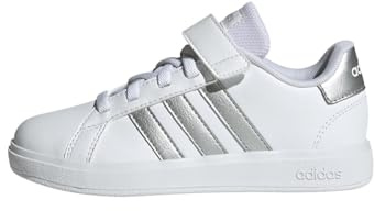 adidas Unisex - Bambini Grand Court Lifestyle Court Elastic Lace and Top Strap Shoes, Cloud White / Iridescent / Cloud White, 29 EU