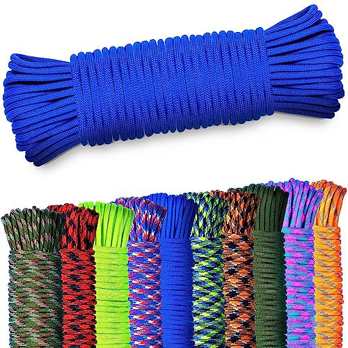 AMZoutdoor Paracord 550 Ficelle, 4 mm, à 7 brins, équipement d'extérieur, camping, cordelettes, bleu, 10 m