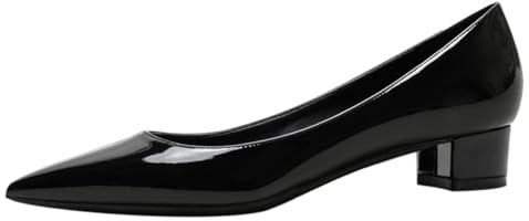 Talons carrés pour Femmes Cuir Verni Bout Pointu Talon épais Enfiler Escarpins pour Femmes pour la Remise des diplômes Noir 39.5 EU