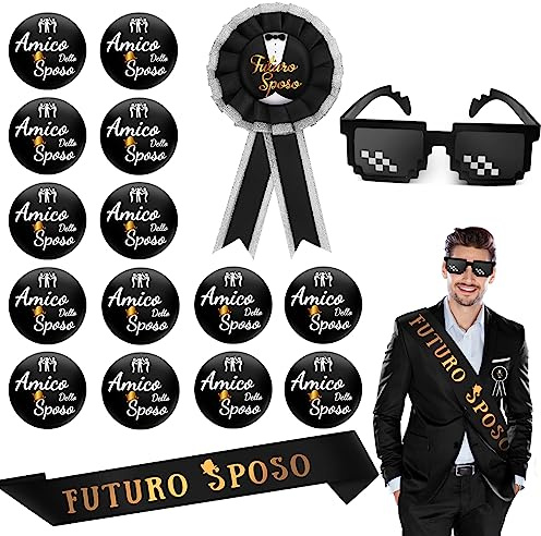 Annhao 17 Pezzi Addio Celibato Gadget Sposo Fascia Futuro Sposo Spilla Sposo Groom To Be 14pz Spille Amico dello Sposo Occhiali da Sole Addio Celibato Festa Matrimonio Nozze Fidanzamento Sposo Party