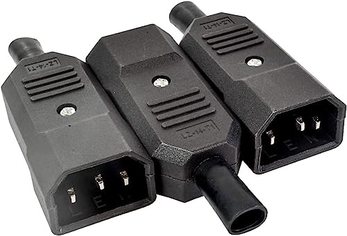 3-Pack AC 10A 250V Male Panel Mount Plug Adapter IEC 320 C14 Power Connector Socket Black Screw Mount 3 Pins Inlet Power Plug Socket