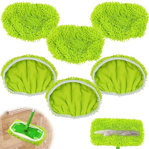 HBSFBH Swiffer Feuchte Bodentücher, Feuchte Bodentücher für Alle Sprühwischer, 6 Stück Mop Microfaser Reinigung Pads, Mop Reinigung Pads, Wiederverwendbar Mop Pads, Bodentücher für Alle Bodenarten