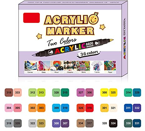 YANGLY 36 pennarelli artistici a Colori pennarelli acrilici a Doppia Punta Asciugatura Rapida a Lunga Durata per scarabocchi Libro creazione di Carte Scrapbooking Fai da Te