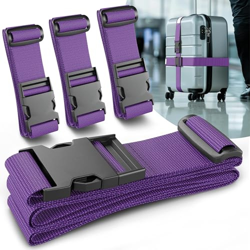 Set di 4 cinghie per valigie - Cinghie per bagagli sicure e vistose - Cintura per bagagli con cartellini con nome - Cintura per valigie - Viola