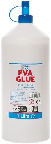 Baker Ross FN078 Washable PVA Glue - Pack of 1 Bottle, 1 Litre, Multipurpose Glue, Wood, Paper, Card, School Supplies
