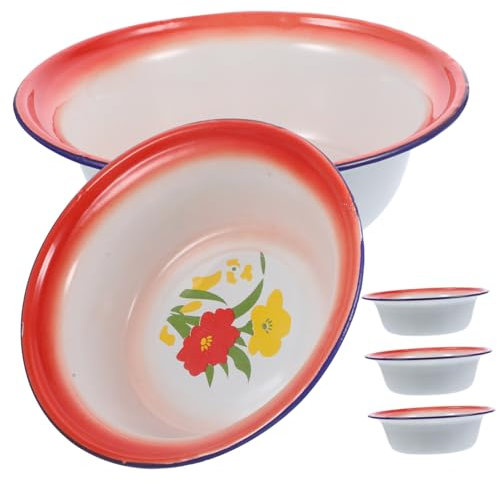 Alipis Vintage Enamel Salad Basin 5pcs Floral Soup Bowl Set for Camping