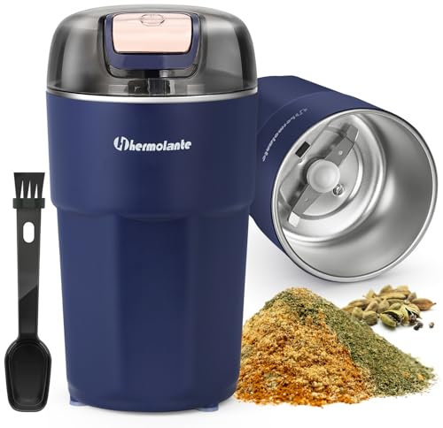 Hermolante - Molinillo eléctrico de una sola tecla con cuchillas de acero inoxidable 304 y cepillo para polvo de limpieza, molinos eléctricos para hierbas, especias, café, nueces, semillas, etc.