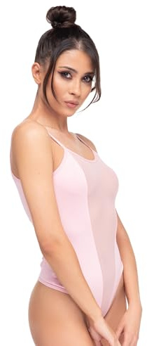 Magi Body pour femme | Body string en tulle avec bretelles spaghetti S M L XL XXL Sous-body coupe optimale | String pour femme Transparent | Sous-vêtement, Rose, M