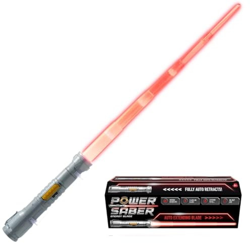 Power Saber - röd - lasersvärd för barn från 6 år - automatiskt utdragbar och infällbar - realistisk och säker självlysande laserleksak - intergalaktisk strid - 30 cm/utplacerad 89 cm