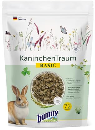 Bunny KaninchenTraum Basic | 600 g | Alleinfuttermittel für Zwergkaninchen ab dem 6. Lebensmonat | Mit 42 Verschiedene Pflanzen von unbehandelten Wiesen | 3-Faser-Mix