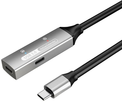 PREMIUMCORD Cavo Di Prolunga USB-C Attivo Con Ripetitore 10m, da Type-C Femmina a Maschio, USB 3.2 Gen 1 SuperSpeed 5Gbit/s, Doppia Schermatura, Alloggiamento in Alluminio, Nero, Lunghezza 10m