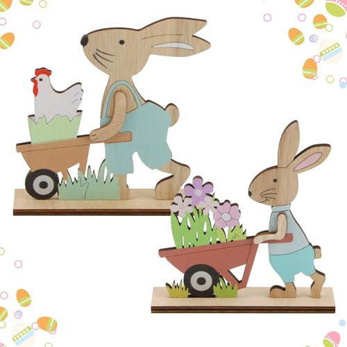 Pasqua Decorazioni Legno, FainFun 2-Pack Coniglio Pasquale, Decorazione Primaverile per Esterni, Camera da Letto, Soggiorno, Decorazione Pasquale, Addobbi Pasquali per Casa