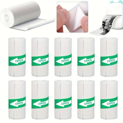 Termiskt kameratryckspapper 10 rullar 57 x 25 mm, vitt självhäftande papper, bläckfritt tryck, perfekt för mini-fotoskrivare för barn