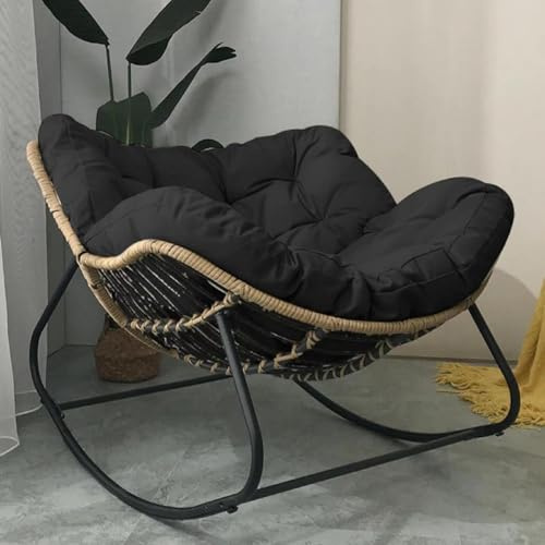 Habamapafa Outdoor Papasan Chair, Black, Oversized, Rattan Wicker, Egg Rocking Chair, Modern, Comfortable, Relaxing, Adult, Indoor/Outdoor, 48in*38in, 20.1lbs