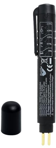 Bremsflüssigkeitstester Bremsflüssigkeitsprüfer Kompatibel mit DOT 3/4/5, Digitales Prüfgerät mit 5 LED-Anzeigen, Inklusive Bremsbelagdickenmessgerät, Geeignet für Auto und Fahrzeug