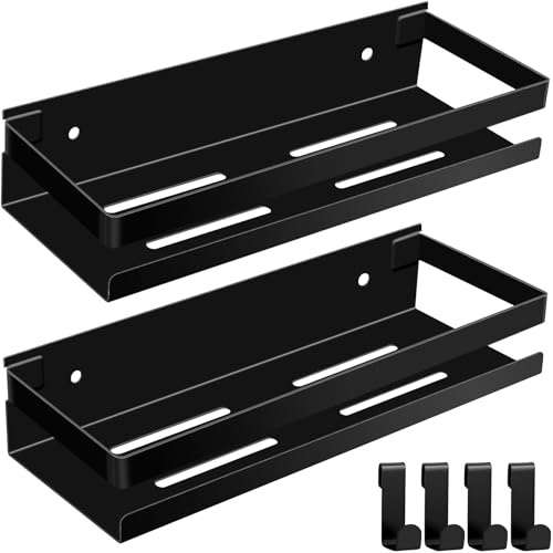 MUUKAIII Estanteria Baño Negro 2 Piezas Estanteria Ducha Acero Inoxidable 30cm Estante de Ducha Sin Taladra, para Accesorios de Baño