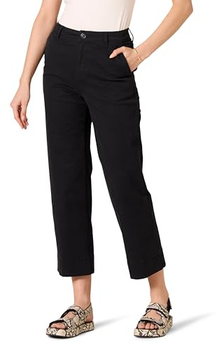 Amazon Essentials Pantalón Caqui de Talle Alto Ajustado hasta el Tobillo y Pierna Ancha Mujer, Negro, 40 Corto