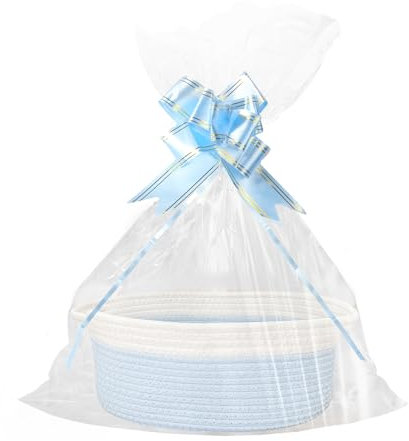 Cestino regalo vuoto, cesto portaoggetti intrecciato per regali con sacchetti regalo e nastri, cestino regalo vuoto per compleanno, matrimonio, baby shower, giorno del Ringraziamento, Natale (blu e