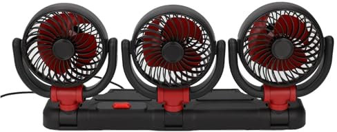 HELEVIA 3 Heads Cooling Fan with Phone Holder, Powerful Airflow Portable Electric Fan, for Car Truck Stable Suction Cup (24V)